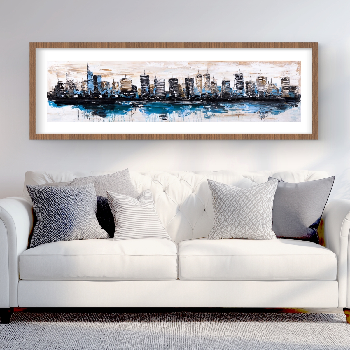 C1FM20607GCLYJ 20 x 60 in. Abstract City Reflection - Modern Office Framed Print Decor