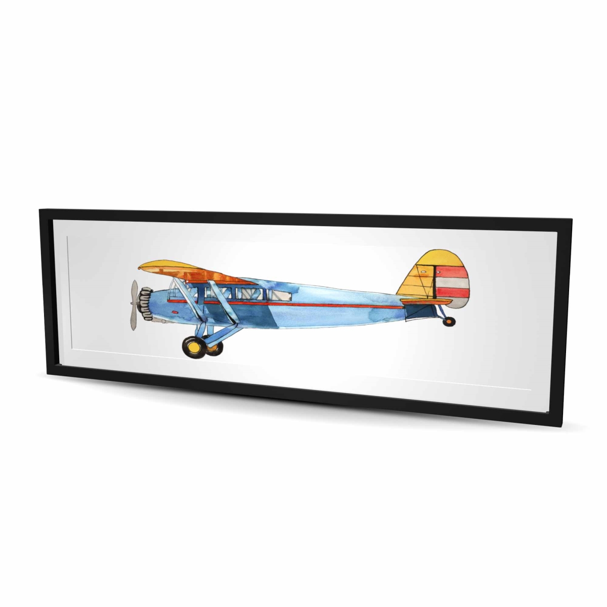 C1FM2060QIKES8 20 x 60 in. Small Blue Plane - Framed Matted Print Childrens Art for Man Cave Decor