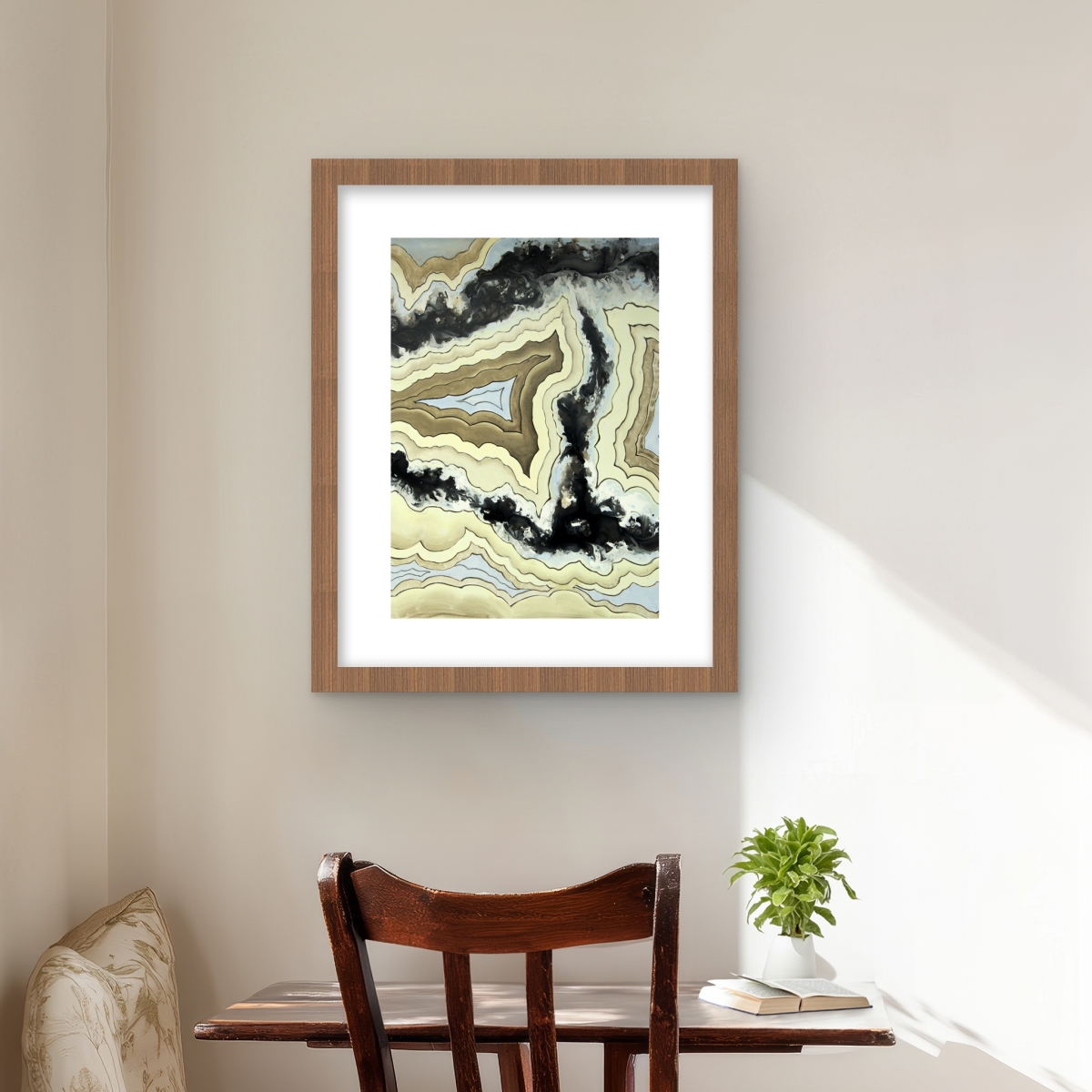 C1FM1620EMDFK9 16 x 20 in. Lace Agate - Modern Black Framed Matted Print for Home Decor