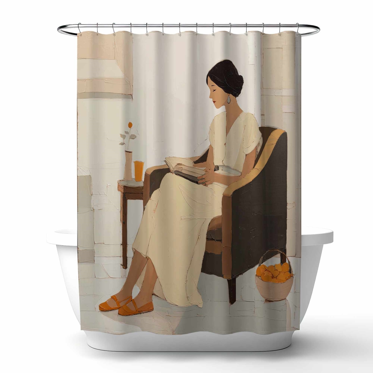 C1SC7174W35B01 71 x 74 in. Small Break Figurative White Shower Curtain for Home Decor