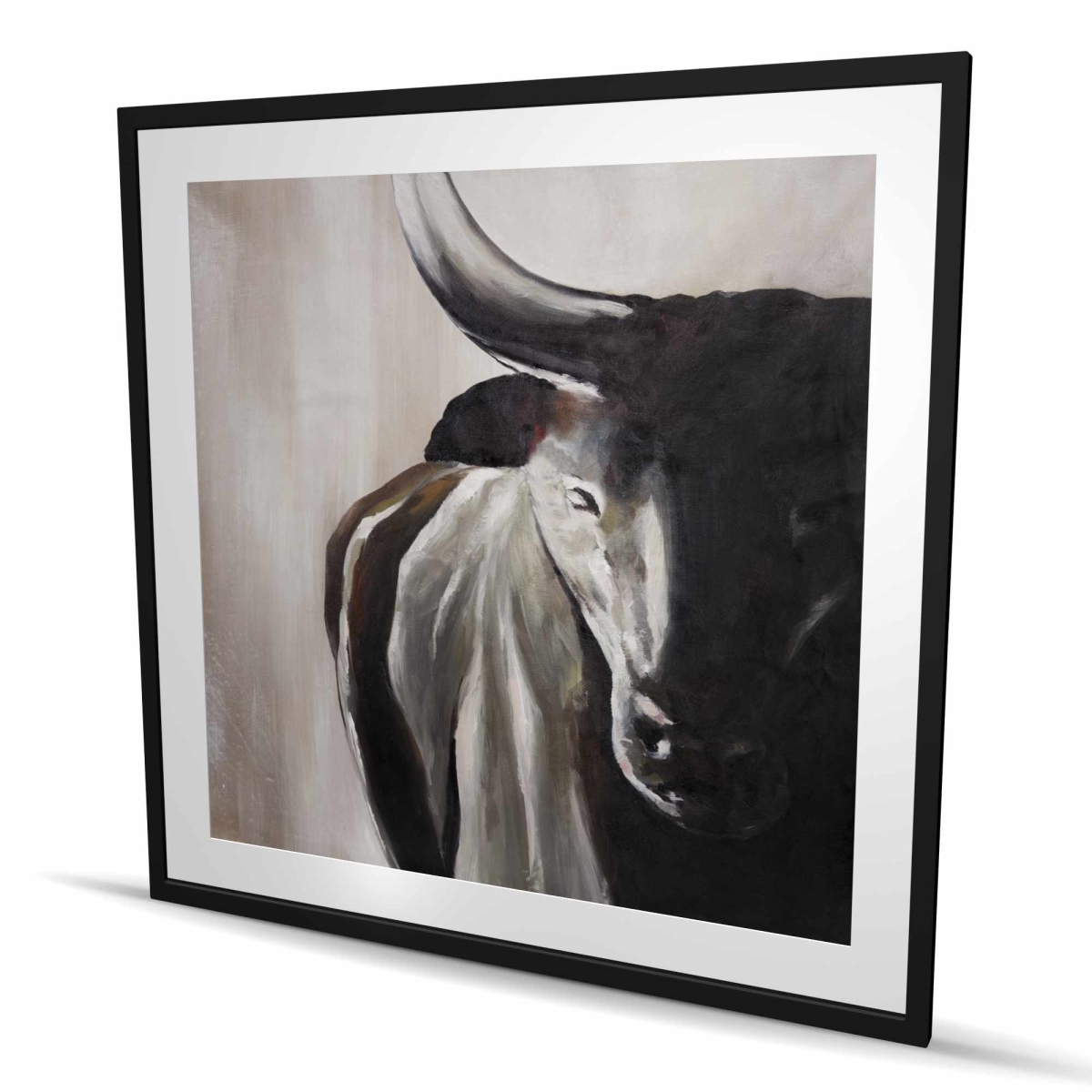 C1FM4848OWAVF6 48 x 48 in. Bull Head Front View - Cow Brown Framed Matted Print - Decor