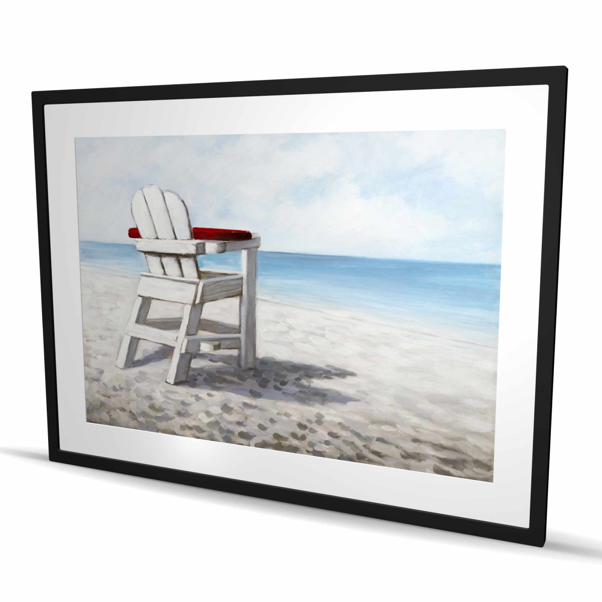 C1FM3648NW73TK 36 x 48 in. White Beach Chair - Blue Beach Framed Matted Print Decor