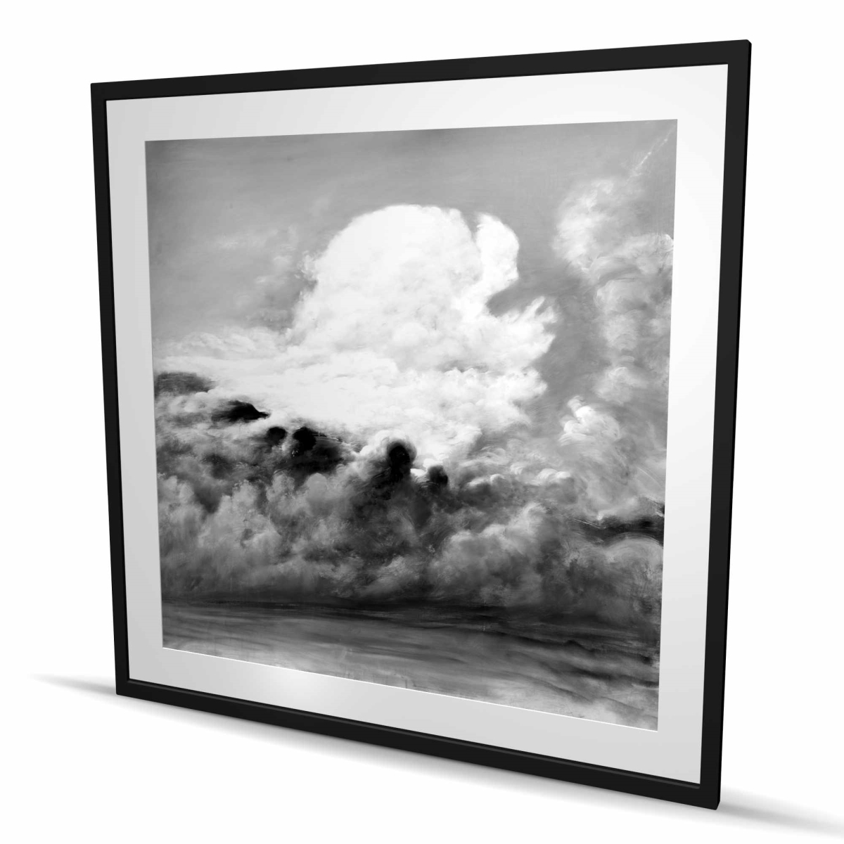 C1FM4848LECAG7 48 x 48 in. Clouds - Black & White Framed Matted Print for Home Decor