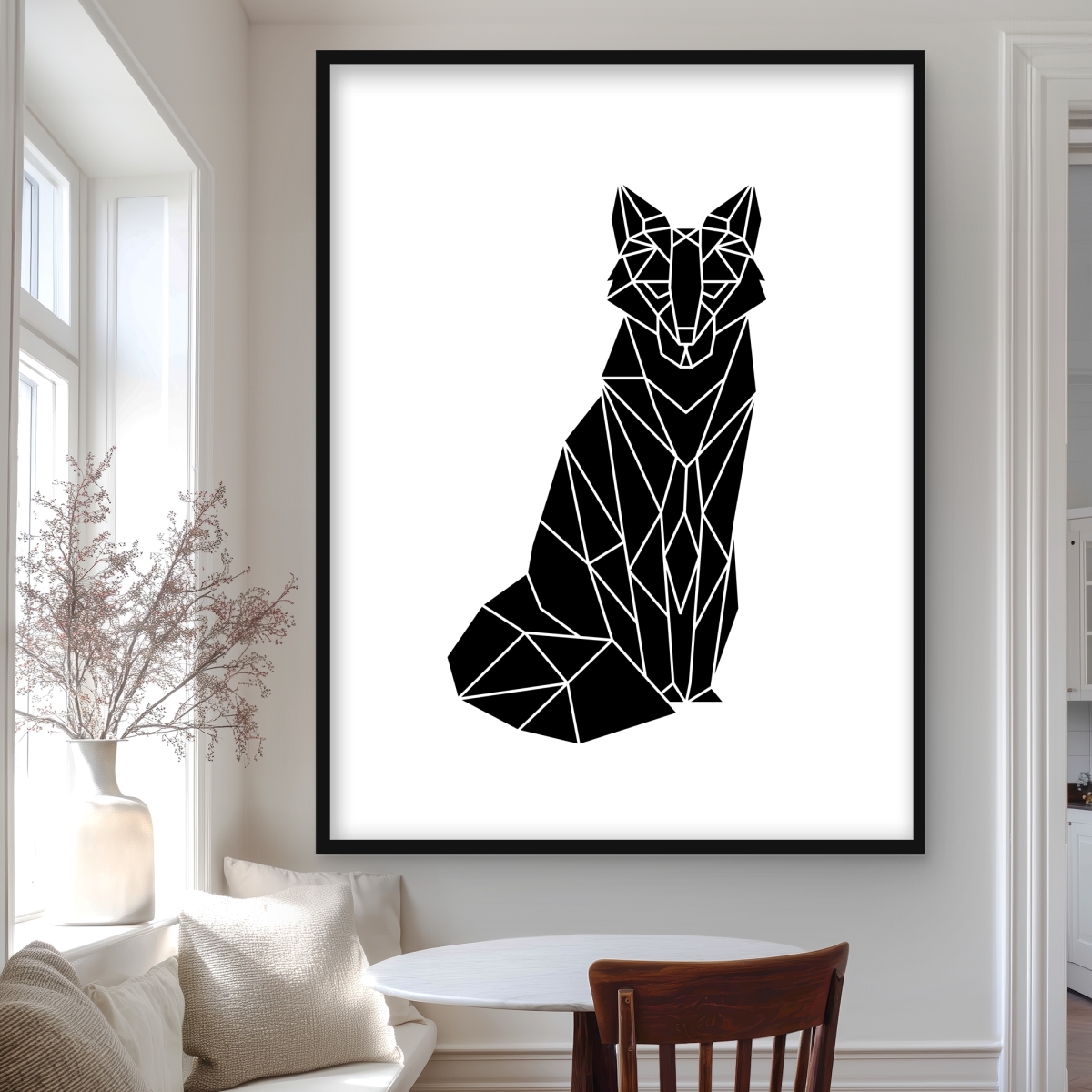 C1FM3648Q9M0OK 36 x 48 in. Geometric Fox - Framed Matted Print for Home Decor