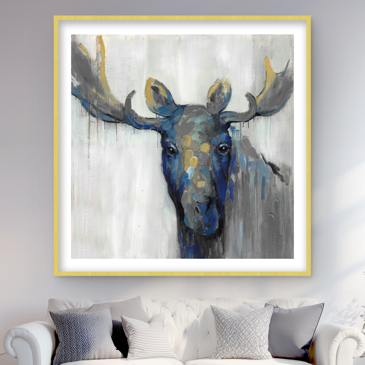 C1FM4848NXQ3PA 48 x 48 in. Blue Moose - Rustic Deer Framed Matted Print for Home Decor