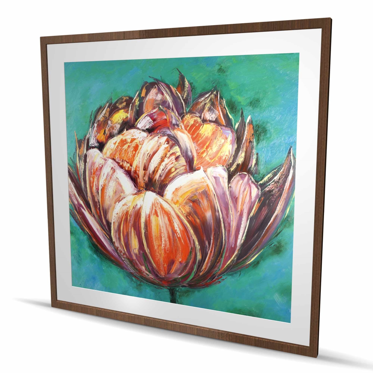 C1FM4848OWFW7E 48 x 48 in. Abstract Double Tulips Flower Print - Framed Botanical Decor