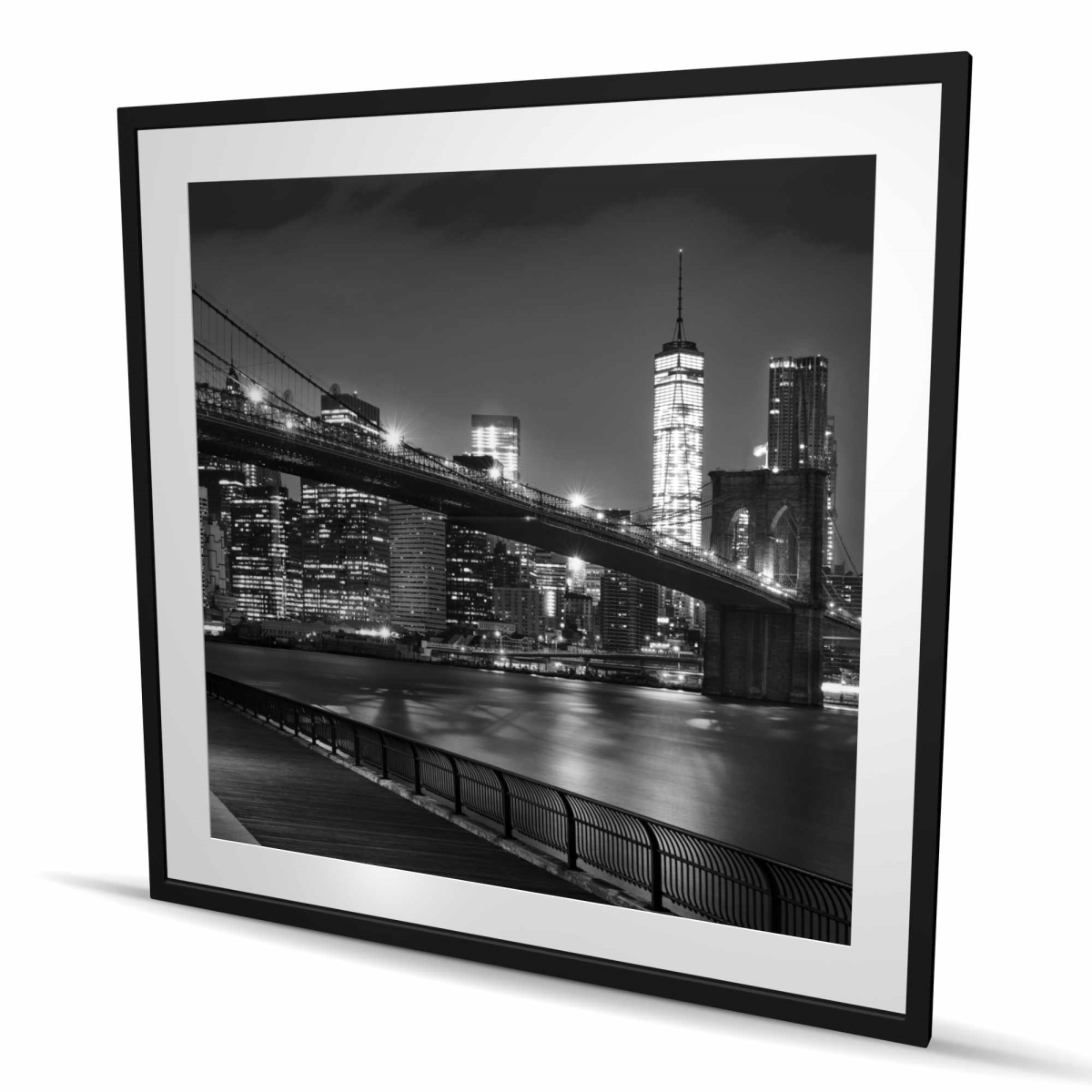 C1FM4848V1M05I 48 x 48 in. City Under the Night - Black & White Framed Print for Decor