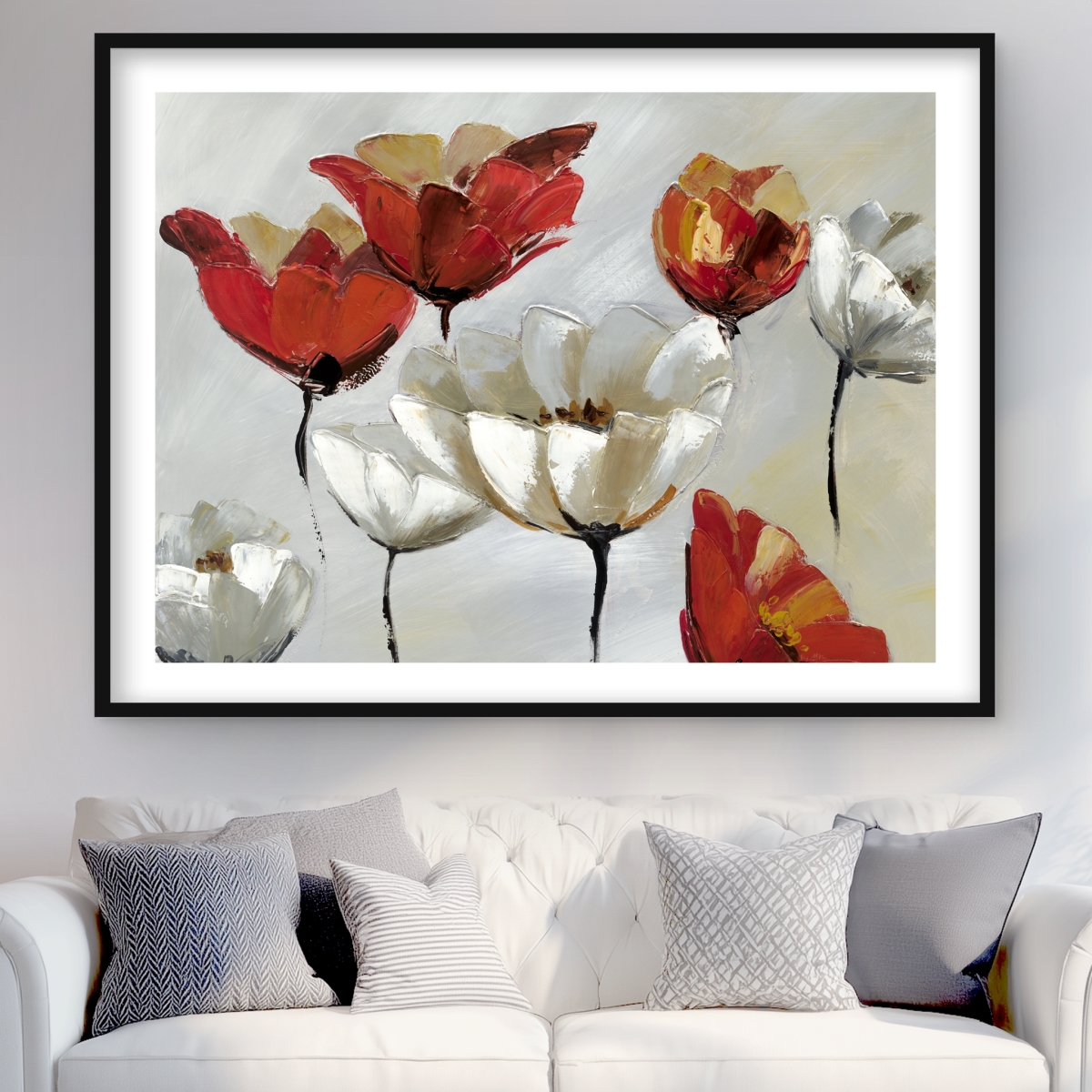 C1FM3648RP9K44 36 x 48 in. Abstract Red & White Flowers - Beige Floral Print Decor