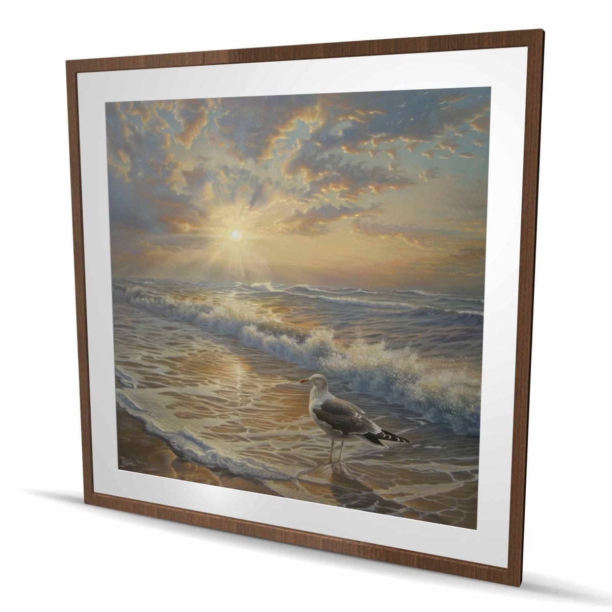 C1FM4848S056I4 48 x 48 in. Seagull on the Beach - Turquoise Framed Matted Print Decor