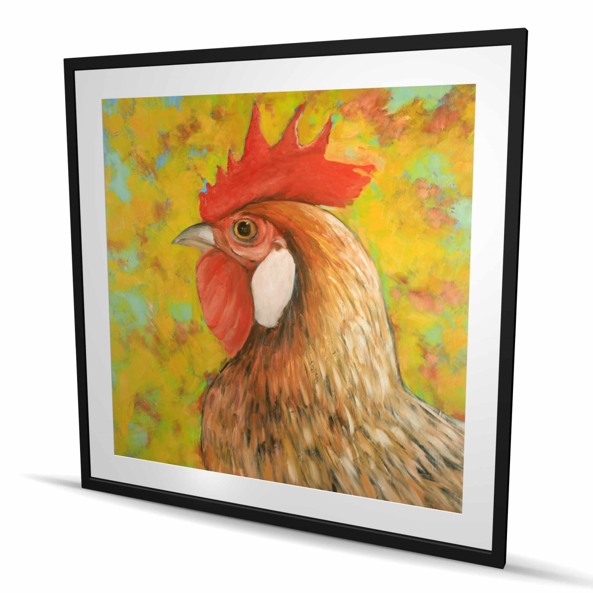 C1FM4848TGIFVB 48 x 48 in. Colorful Chicken - Framed Matted Print for Home Decor