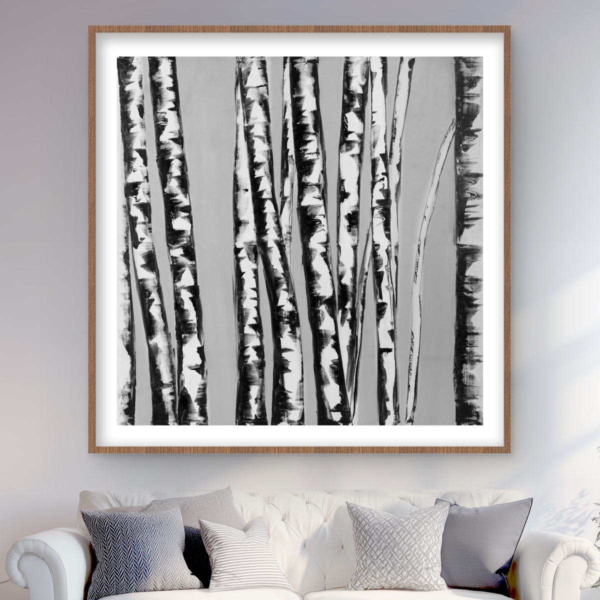 C1FM4848WFIXAS 48 x 48 in. Birches Intersecting - Contemporary Gray Framed Print Decor
