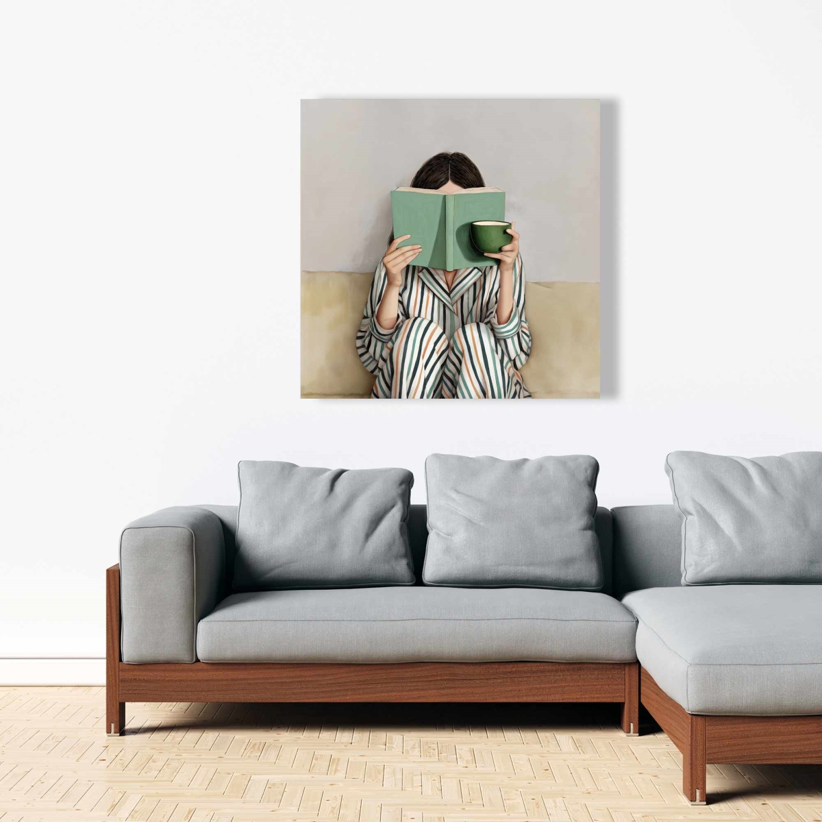 C1RC36363JP5KT 36 x 36 in. Calmly Reading - Figurative White Canvas for Home Decor