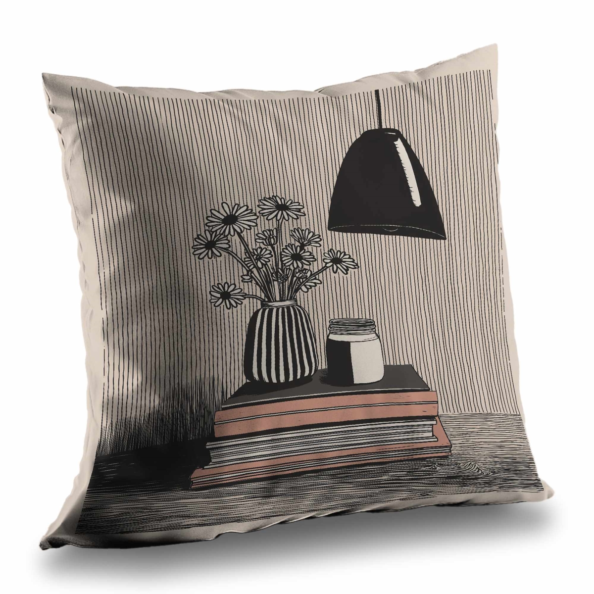 C1PO16163DNOKV 16 x 16 in. Standing on Books - Still Life Beige Outdoor Throw Pillow
