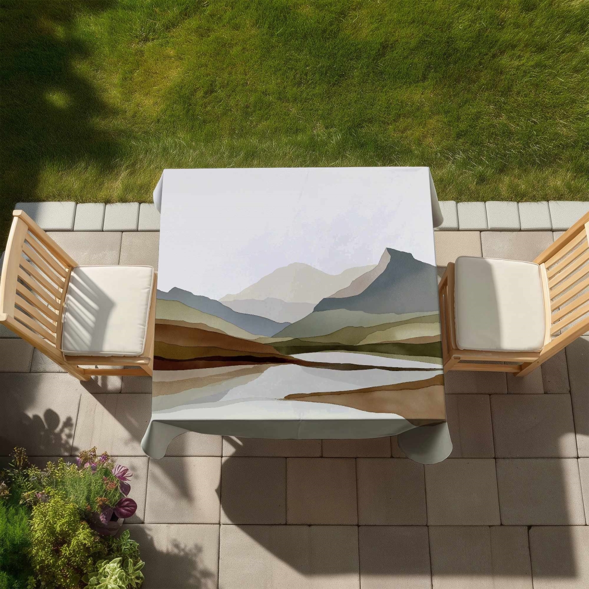 Picture of Begin Home Decor C1TC5858YZDXI6 58 x 58 in. Mountains Tablecloth - Green Landscapes for Home Decor