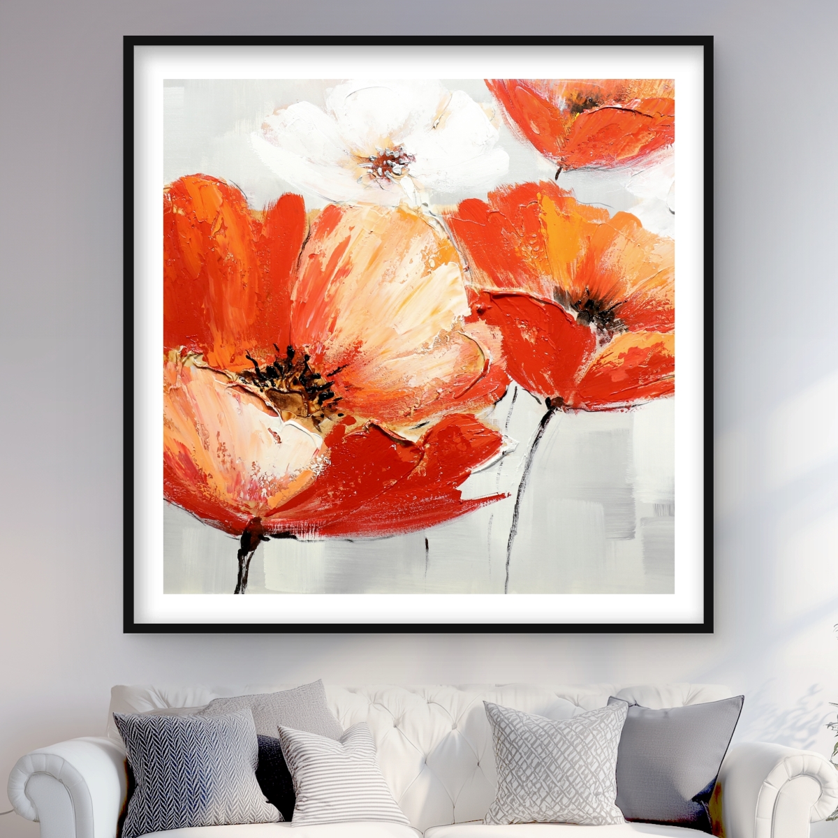 C1FM4848N0L28I 48 x 48 in. Red Wild Flowers in the Wind - Framed Matted Print for Decor