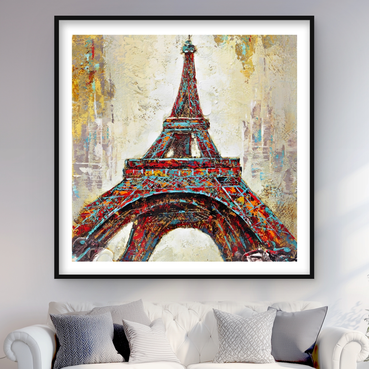 C1FM4848UODTOE 48 x 48 in. Abstract Eiffel Tower - Turquoise Framed Matted Print Decor