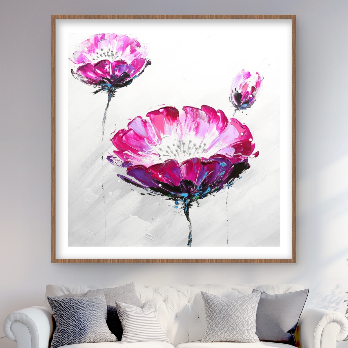 C1FM48484PMAPI 48 x 48 in. Pink Wild Flowers Framed Matted Print - Floral Home Decor