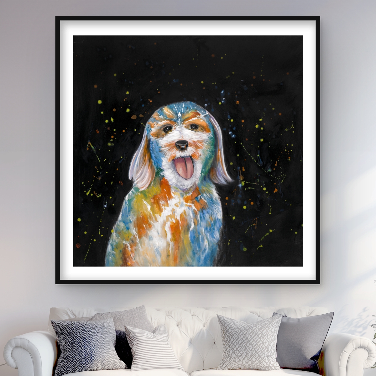 C1FM4848WLKBTS 48 x 48 in. Abstract Labradoodle - Framed Matted Print for Home Decor