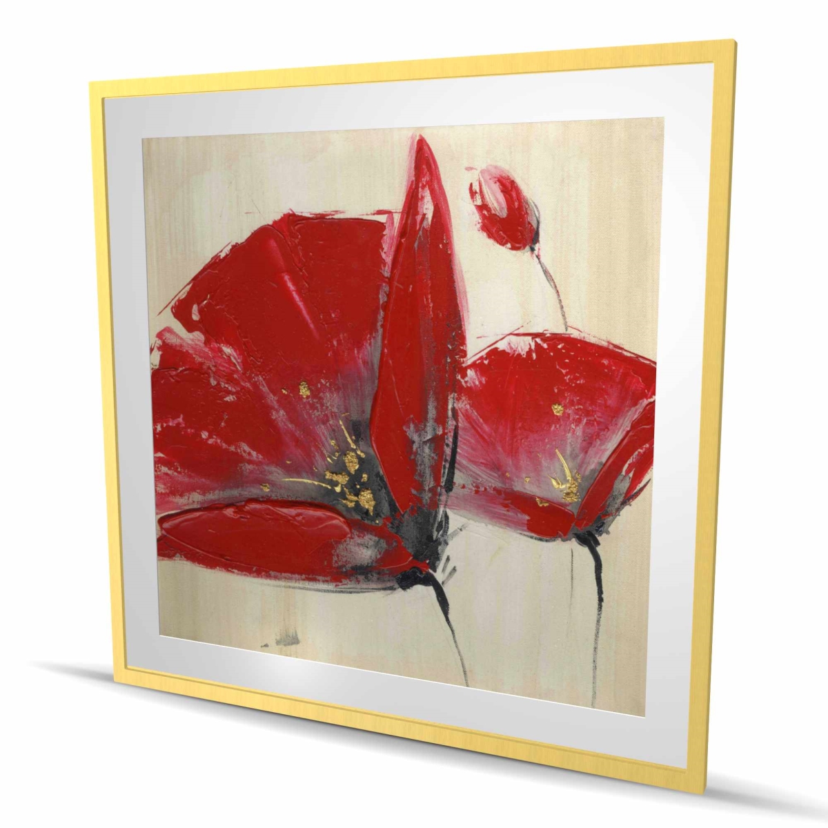 C1FM4848WPFFM8 48 x 48 in. Three Red Flowers - Gray Botanical Framed Matted Print