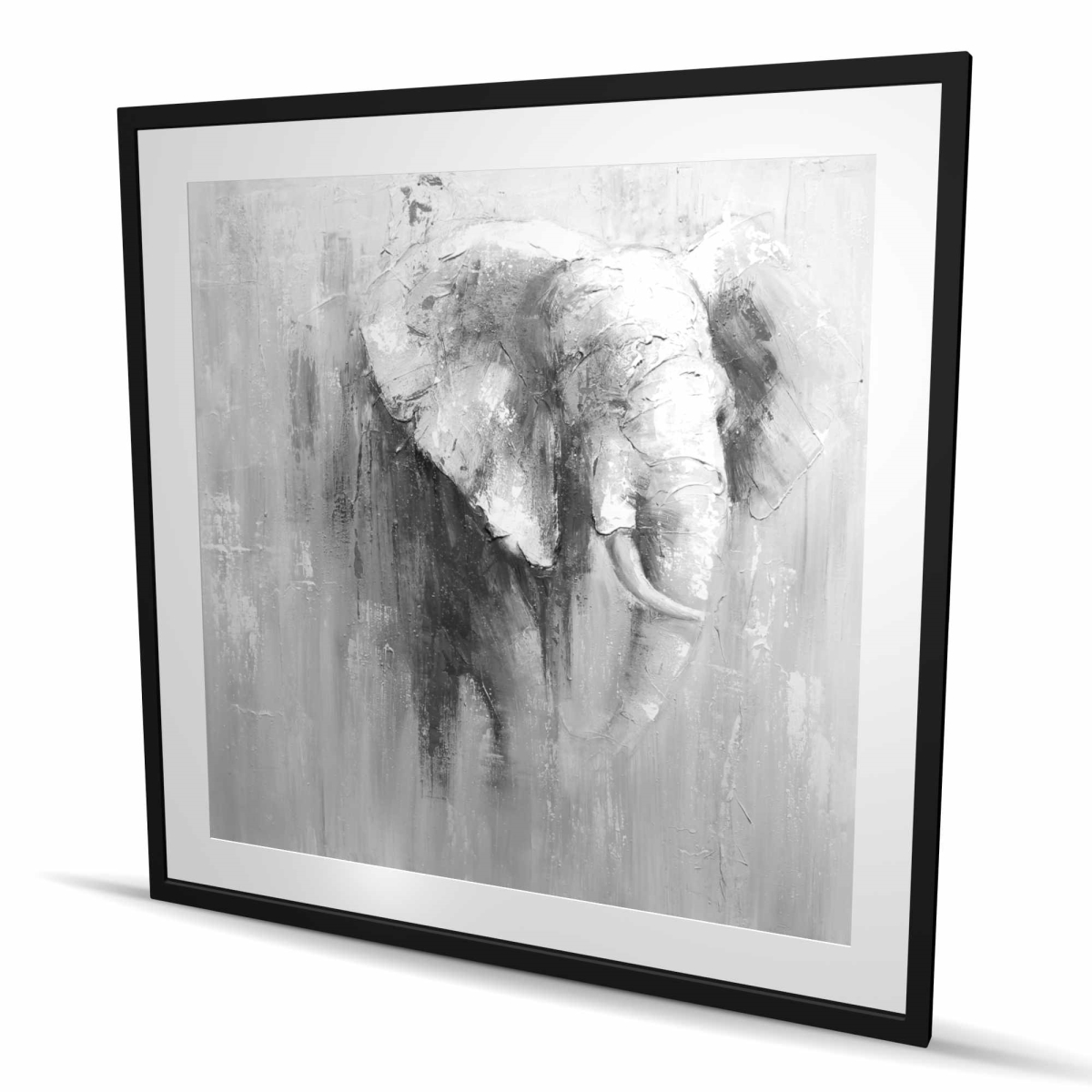 C1FM48482GP8M0 48 x 48 in. Abstract Grayscale Elephant - Industrial White Framed Print
