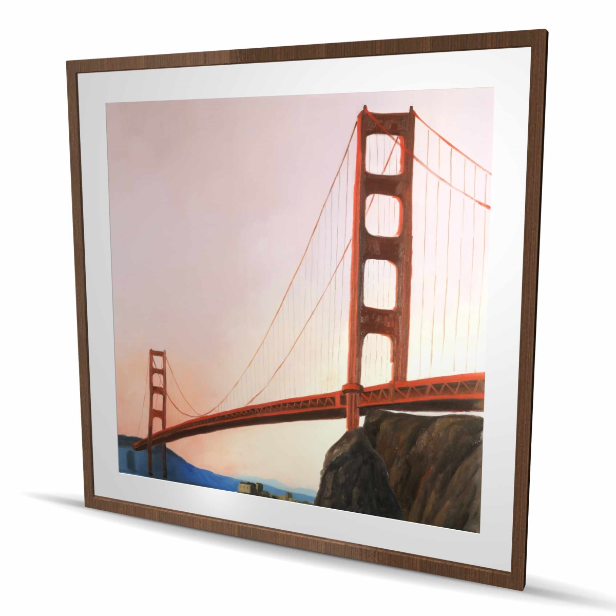 C1FM4848FE46F4 48 x 48 in. Sunset on the Golden Gate Bridge - Red Framed Matted Print