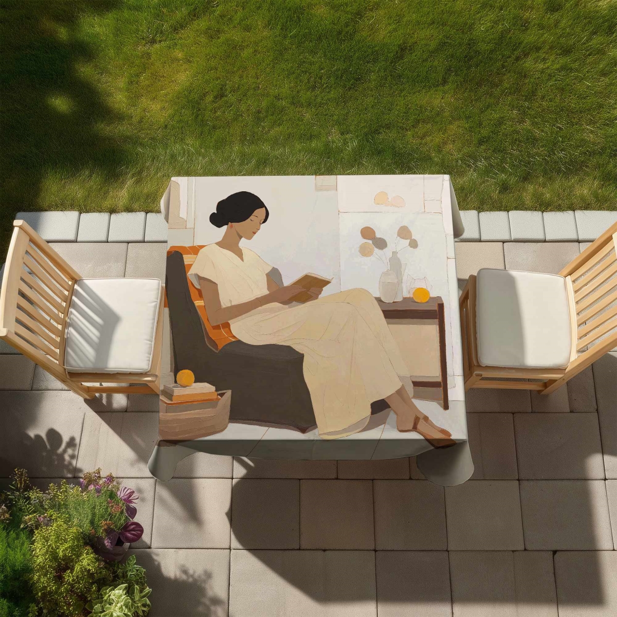 Picture of Begin Home Decor C1TC5858Q392YU 58 x 58 in. Enjoyment Figurative White Tablecloth - Indoor Outdoor Decor