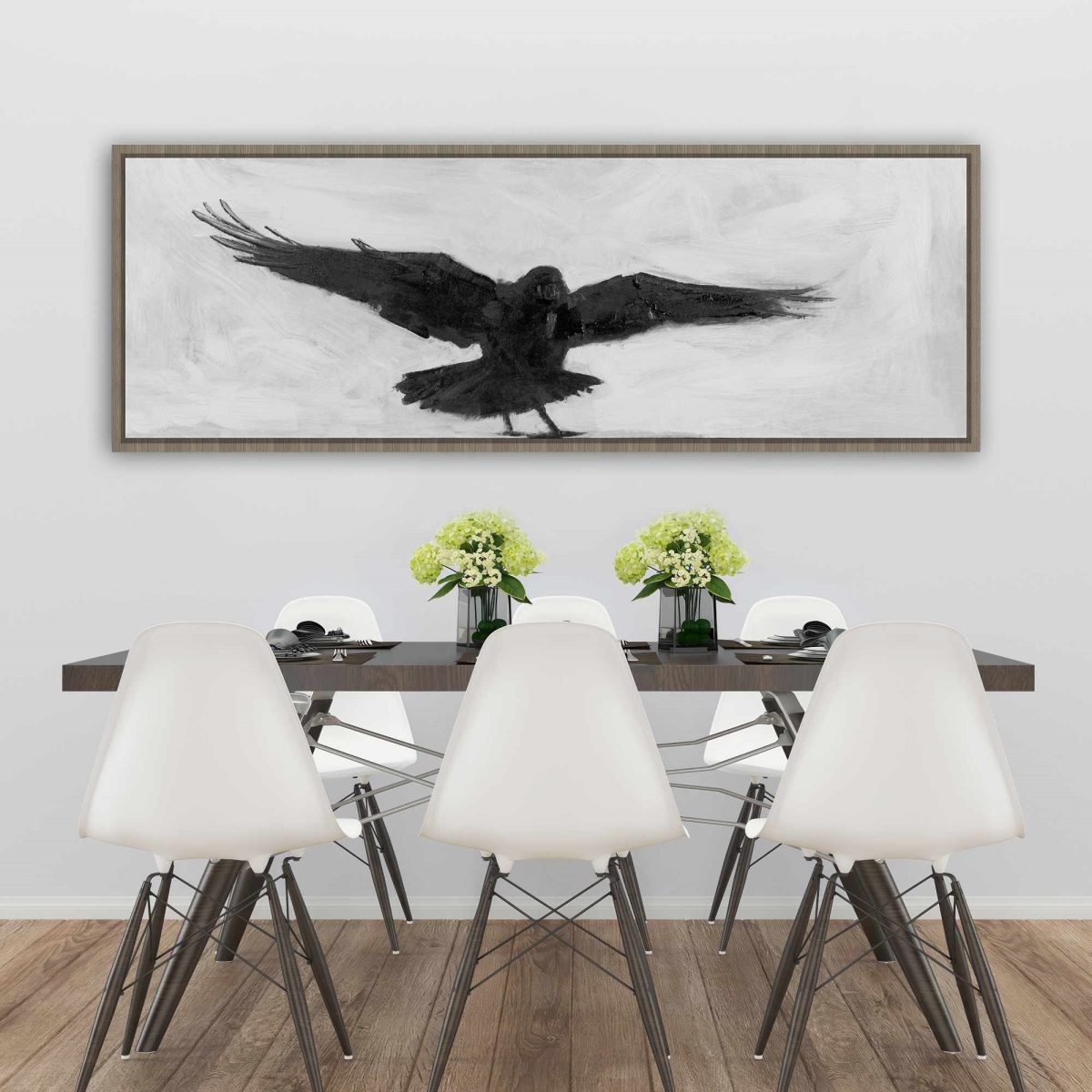 C1FC20608E1L2Y 20 x 60 in. Crow in Flight - Framed Canvas Bird Art for Home Decor