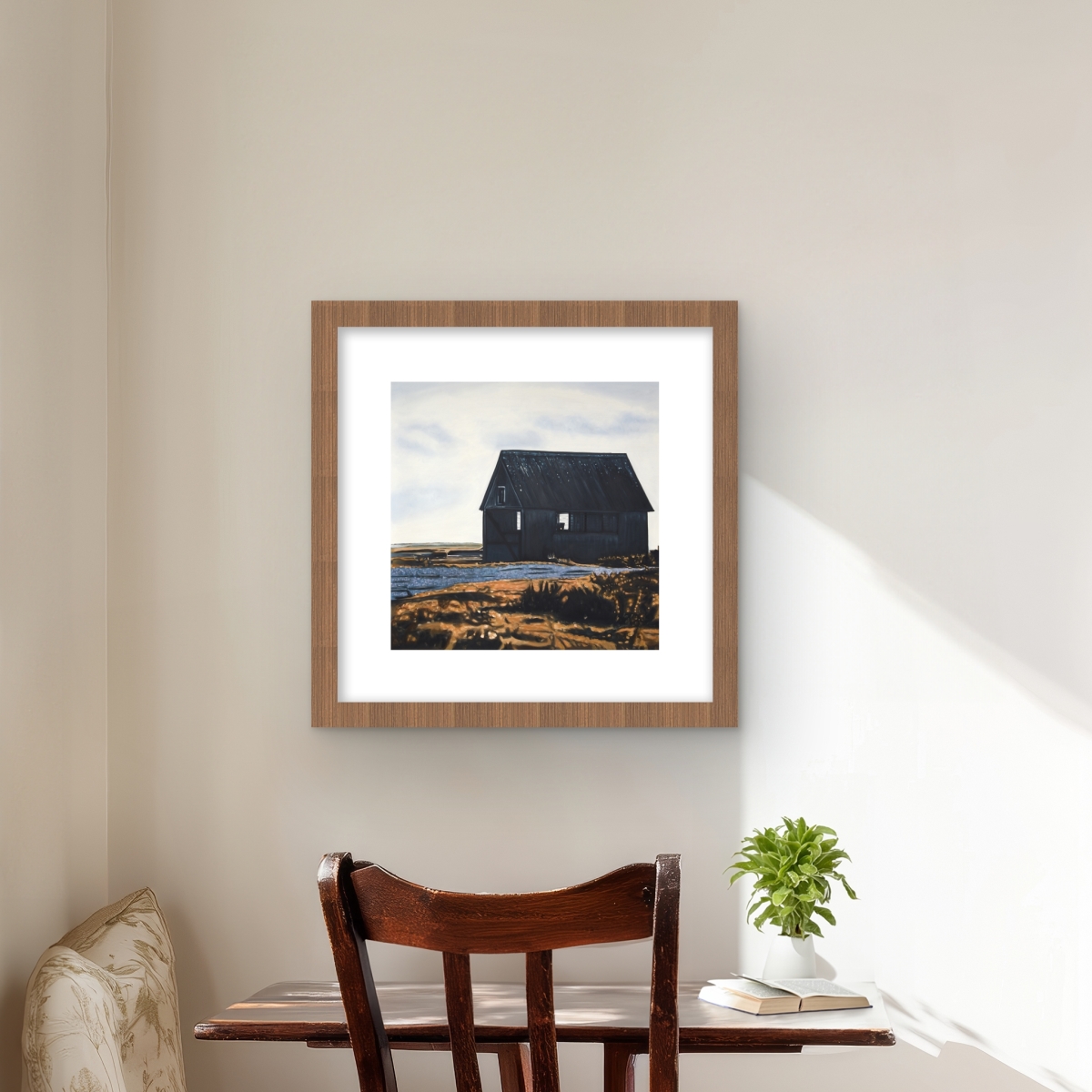 C1FM1616T18W5I 16 x 16 in. Abandoned Barn - Rustic Kitchen Framed Matted Print Decor