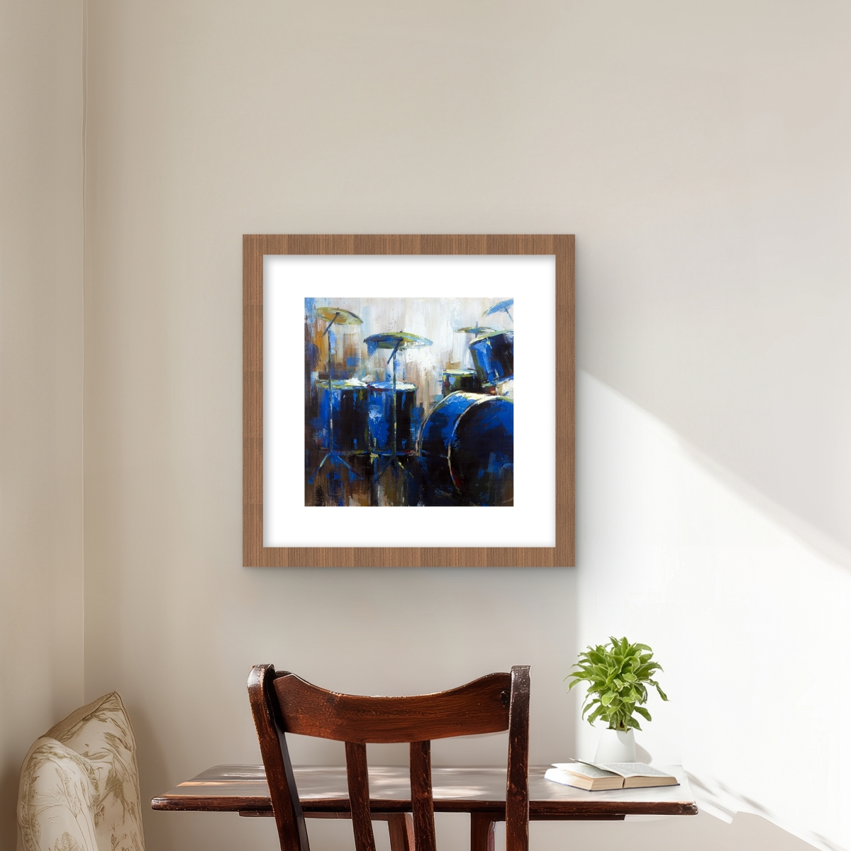 C1FM1616UNJKMM 16 x 16 in. Abstract Drums - Blue Man Cave Framed Matted Print Decor