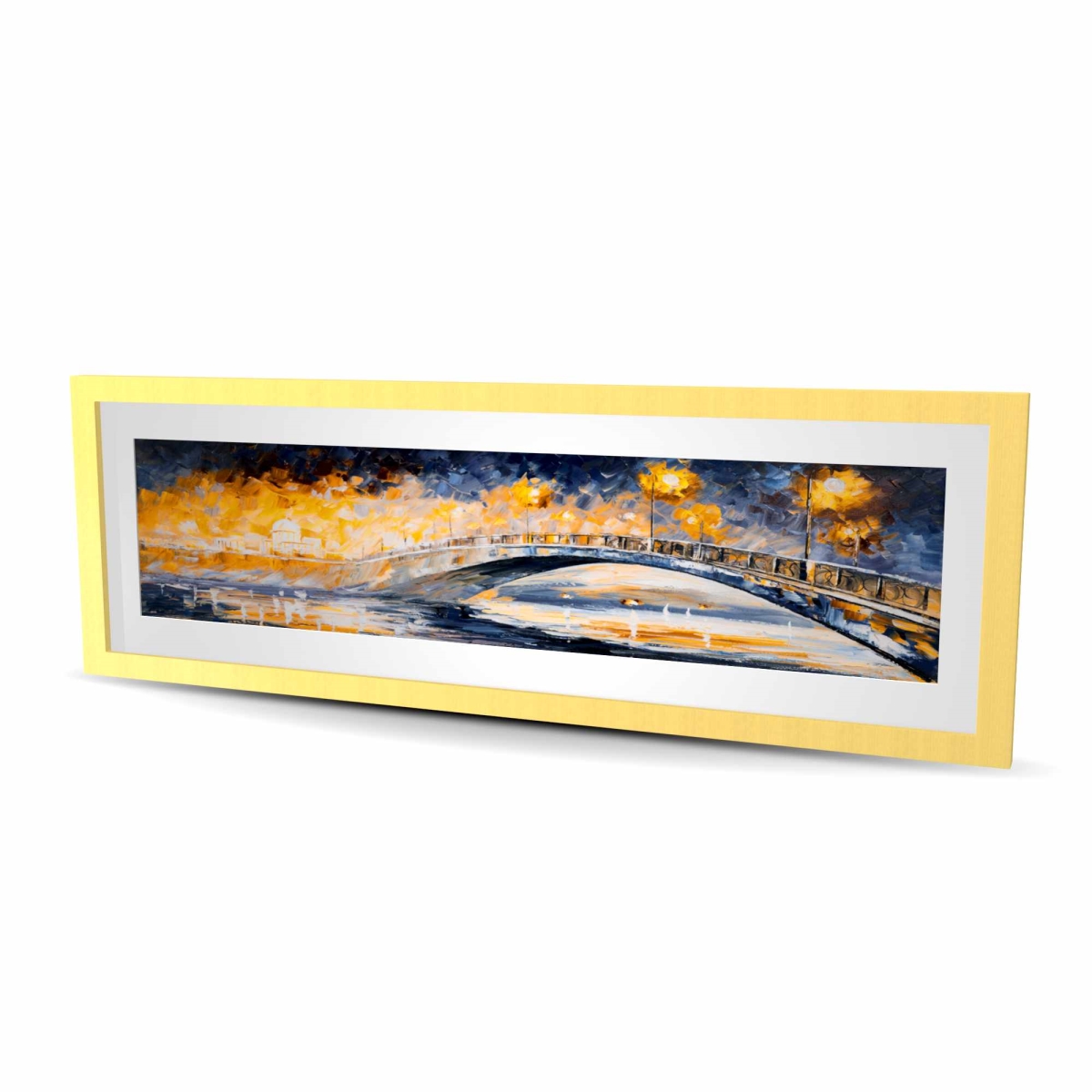 C1FM1648V9JYSS 16 x 48 in. Bridge in the Moonlight - Romantic Framed Matted Print Decor