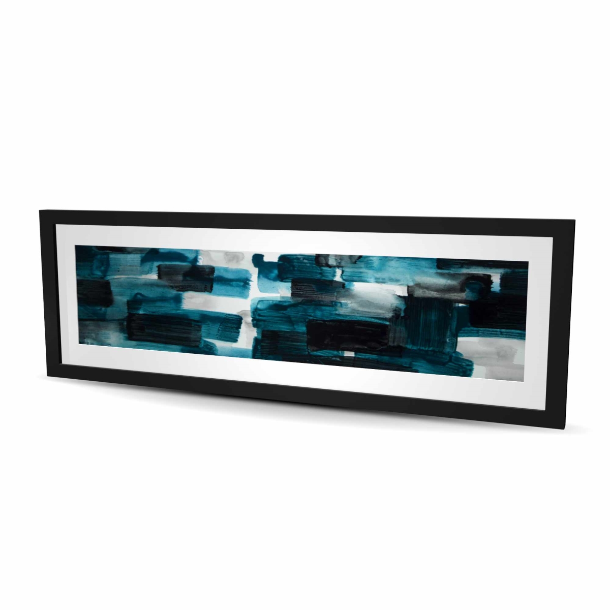 C1FM1648ZF0FUA 16 x 48 in. Turquoise & Gray Squares - Abstract Pattern Framed Print