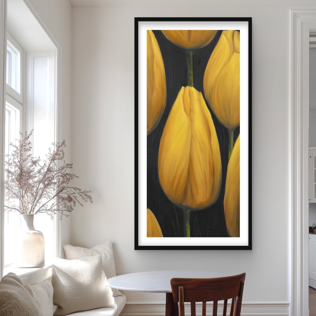 C1FM2448BWQLAO 24 x 48 in. Six Daffodils Flowers Print - Black Floral Wall Art Decor