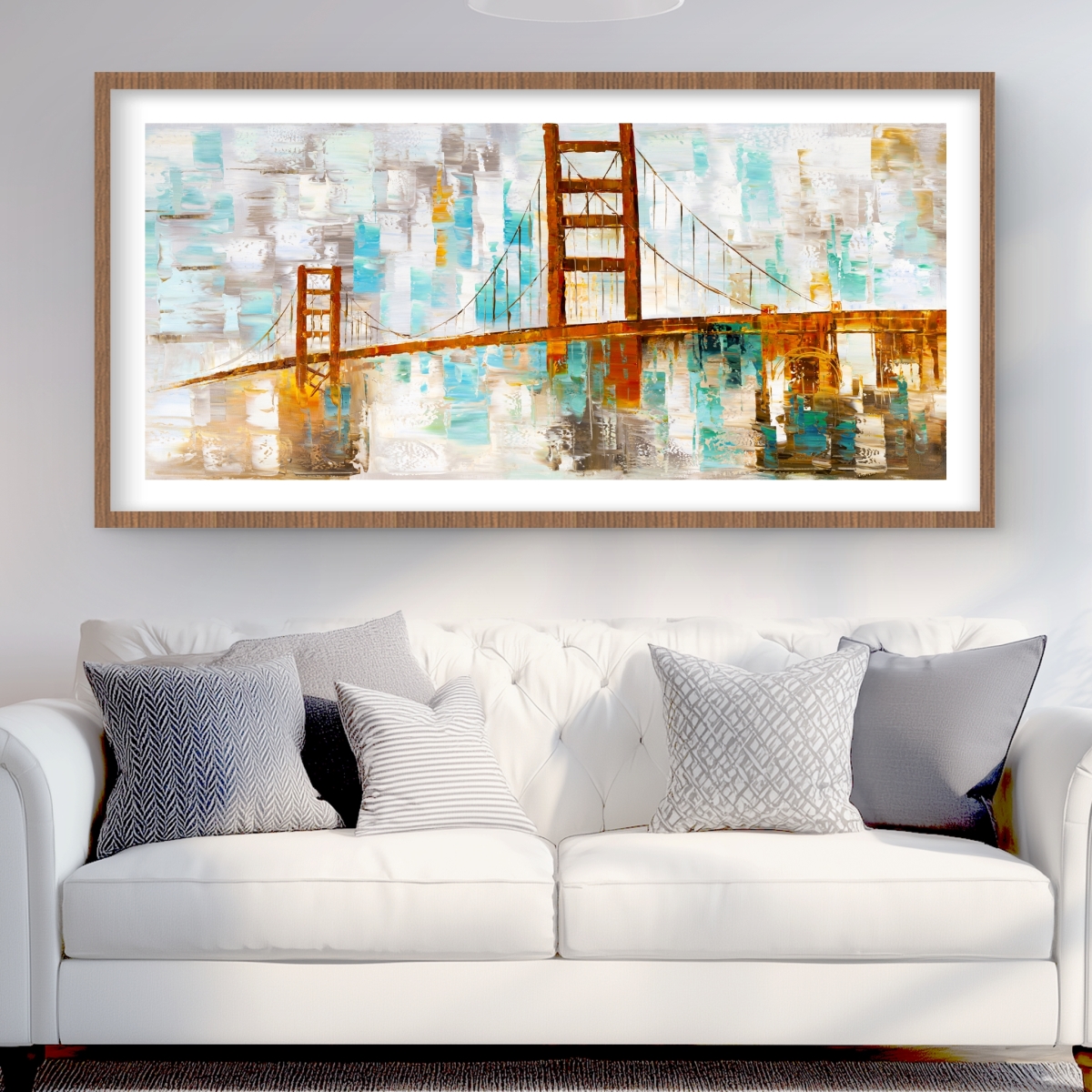 C1FM2448COMAW6 24 x 48 in. Golden Gate with Turquoise Paint Spots - Framed Matted Print
