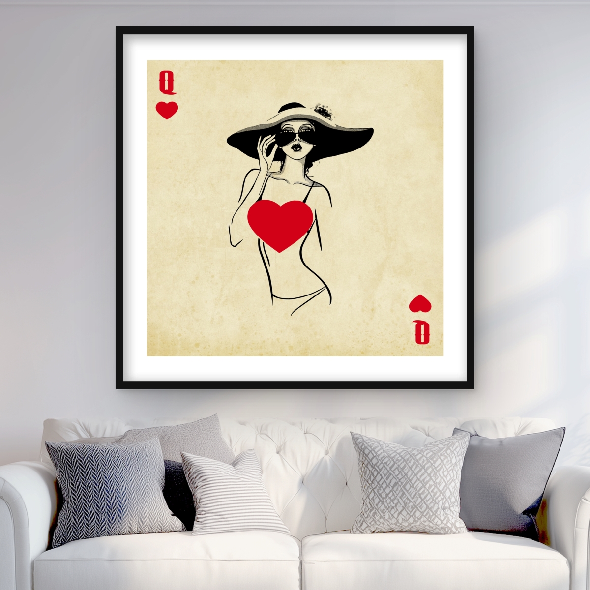 C1FM3636XKYAWK 36 x 36 in. Queen of Hearts - Vintage Hobbies Framed Matted Print Decor