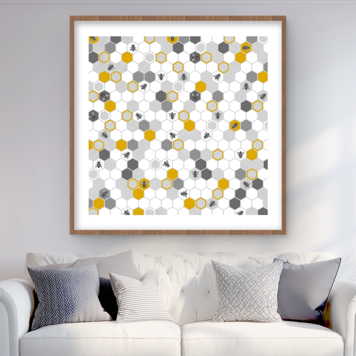 C1FM3636XLUZ7E 36 x 36 in. Beehive Pattern Framed Matted Print - Insect Home Decor