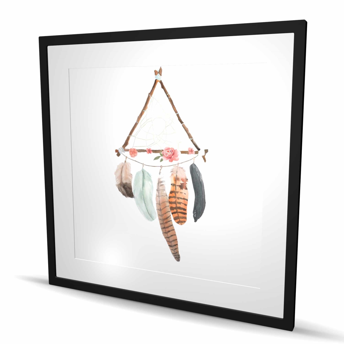 C1FM3636YVGB51 36 x 36 in. Triangular Dream Catcher - Pink Flowers Framed Matted Print