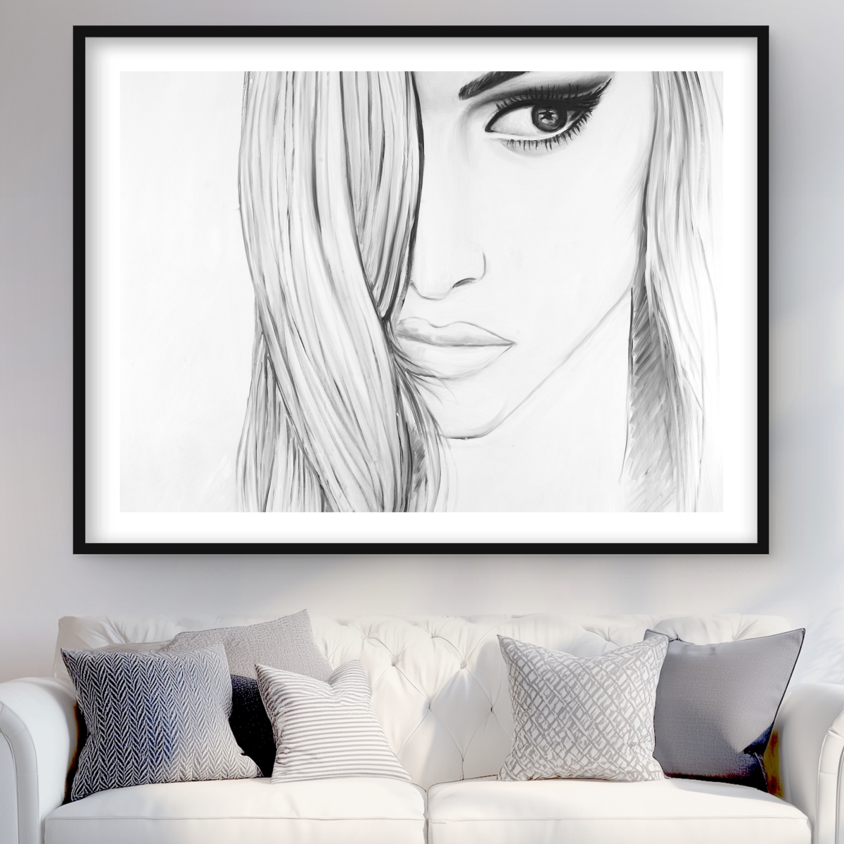 C1FM36480ZPC2Y 36 x 48 in. Black & White Portrait - Figurative Print in Black Frame
