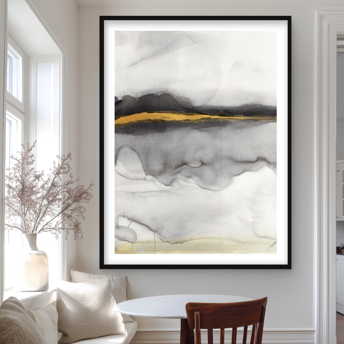C1FM3648W4AAF6 36 x 48 in. Gold Stripe Abstract - Framed Matted Print for Home Decor
