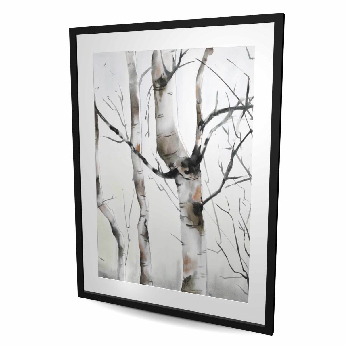 C1FM3648XHJK1Q 36 x 48 in. Three Birches Trees - Framed Matted Print for Home Decor