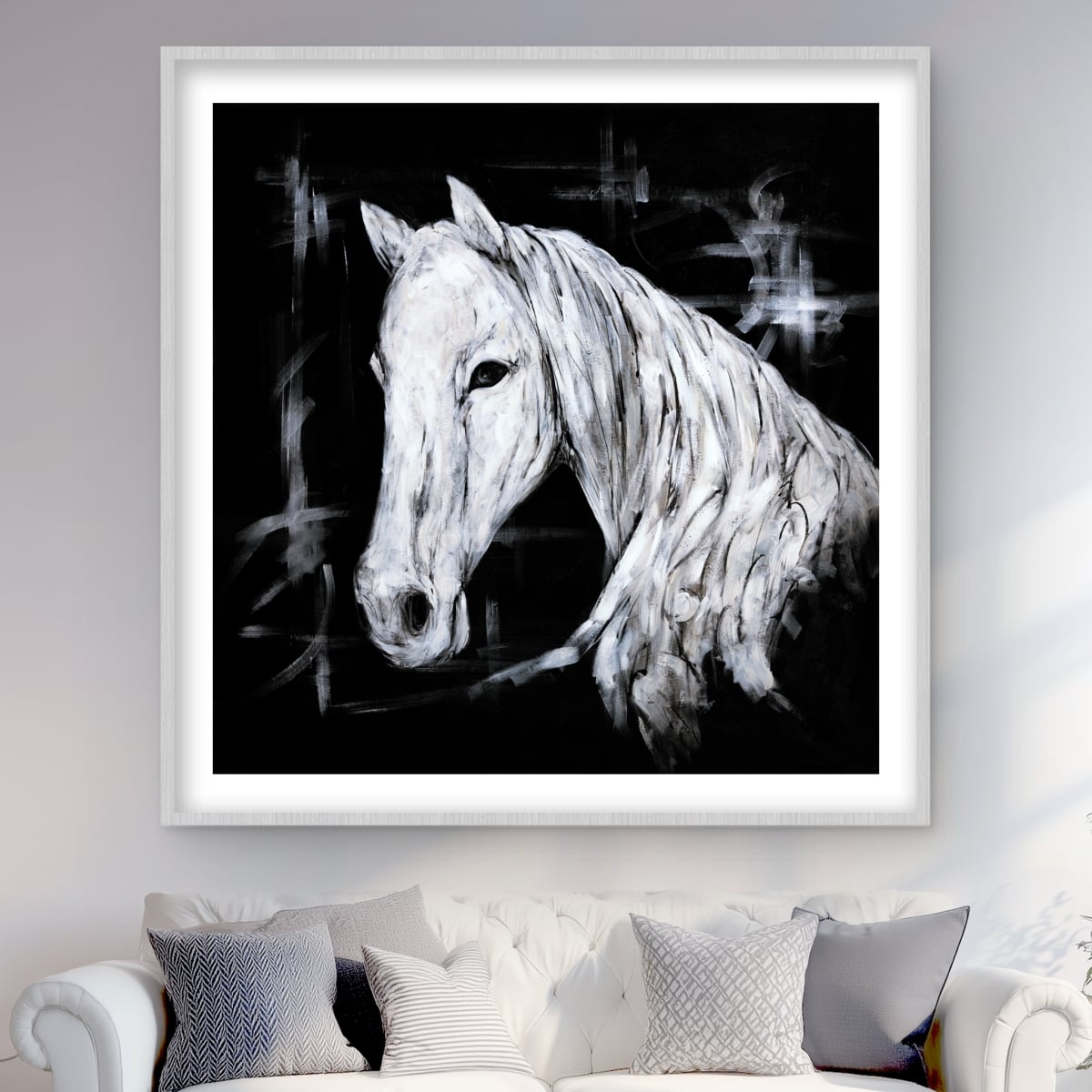 C1FM4848201A7O 48 x 48 in. Abstract Horse Profile View - Framed Matted Print for Decor