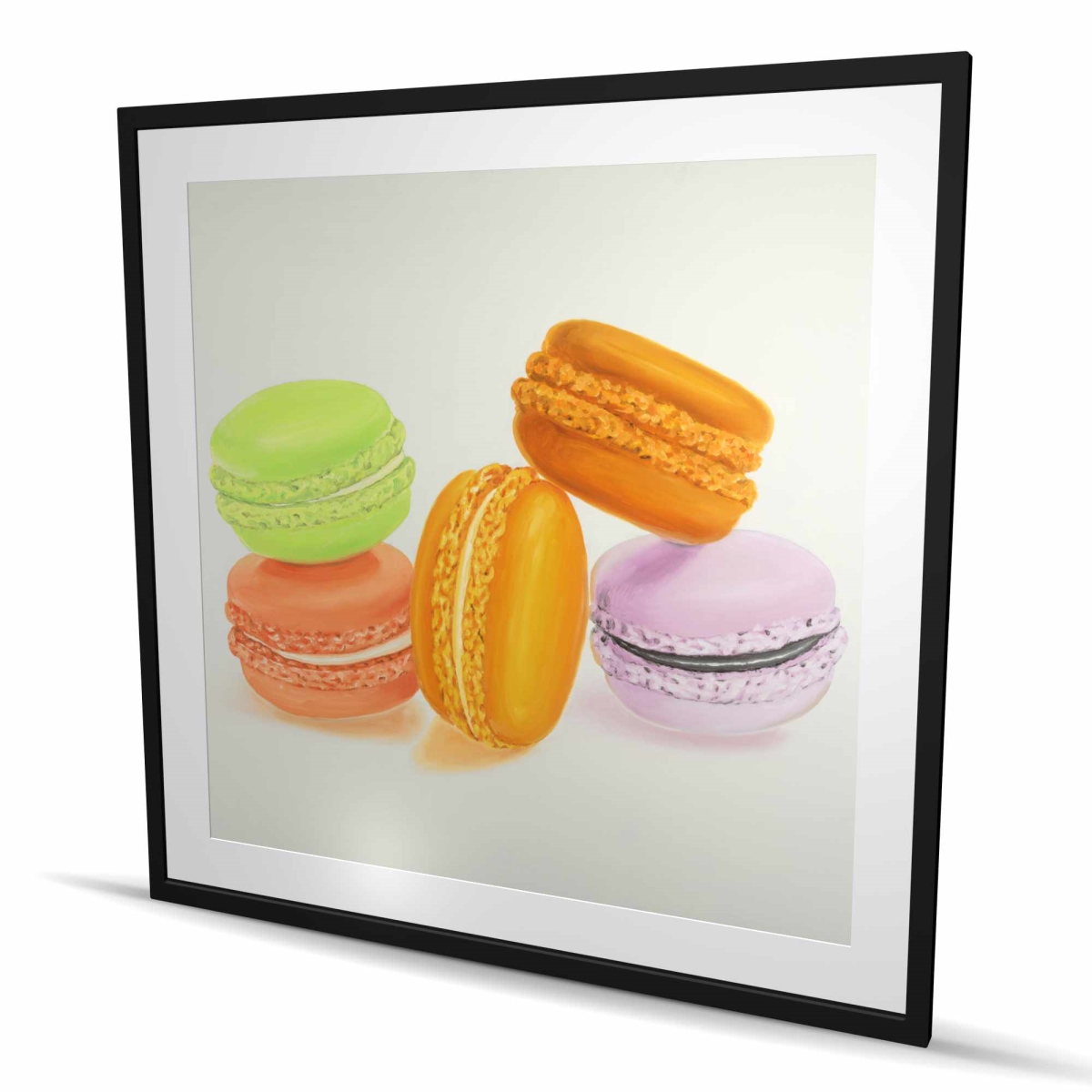 C1FM4848RJUNP4 48 x 48 in. Small Bites of Macaroons - Orange Kitchen Framed Print Decor