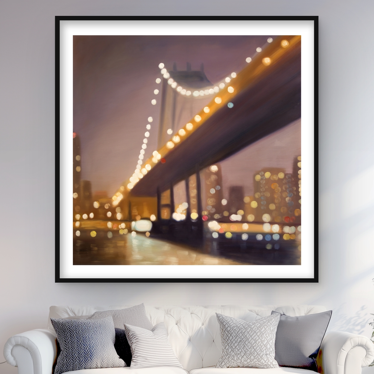 C1FM4848K60PDA 48 x 48 in.   York At Night - Gray Romantic Framed Matted Print Decor