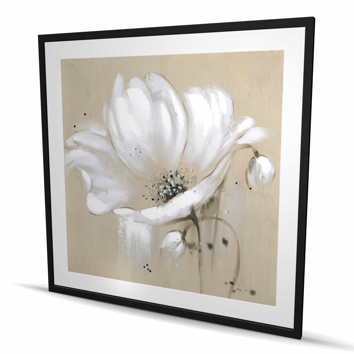 C1FM4848SQB4EJ 48 x 48 in. White Abstract Wild Flower - Beige Botanical Framed Print