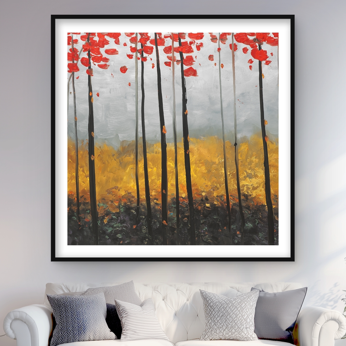 C1FM4848SXOBLI 48 x 48 in. Abstract Landscape - Contemporary Trees Framed Matted Print