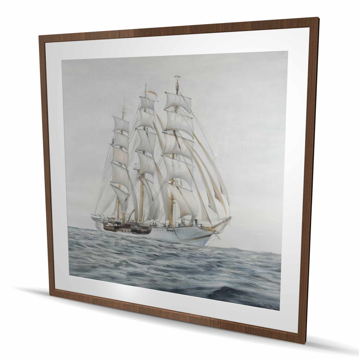 C1FM4848N8TTH7 48 x 48 in. Ship by A Cloudy Day - Waves Gray Framed Matted Print Decor