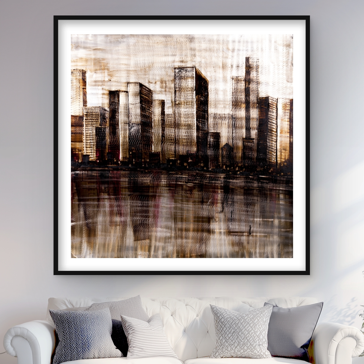 C1FM4848N9YXZM 48 x 48 in. Sketch of the City - Framed Matted Print for Home Decor