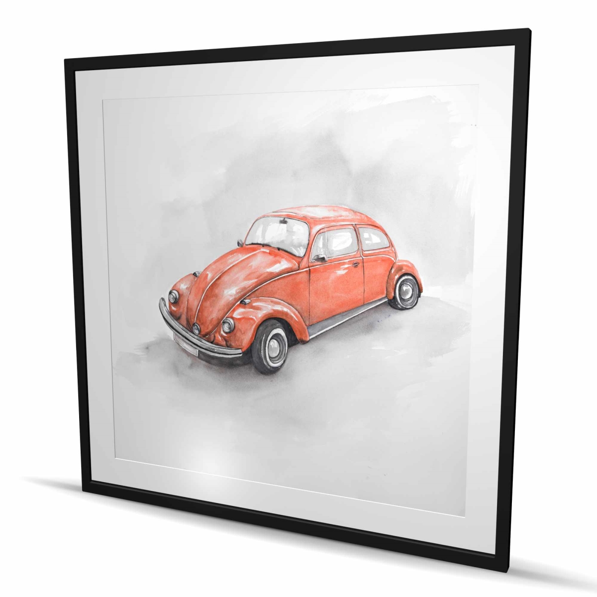C1FM4848XHMOH2 48 x 48 in. Vintage Red Beetle - Framed Matted Print for Home Decor