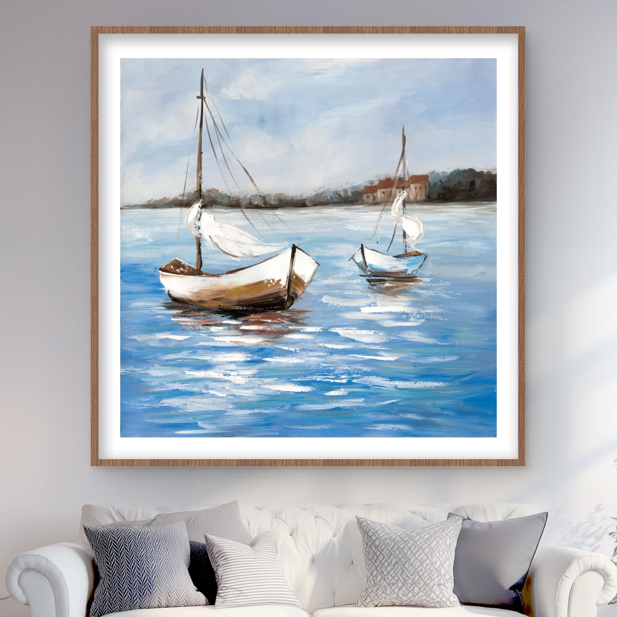 C1FM4848XLWGBO 48 x 48 in. Two Boats on the Water - Brown Office Framed Matted Print