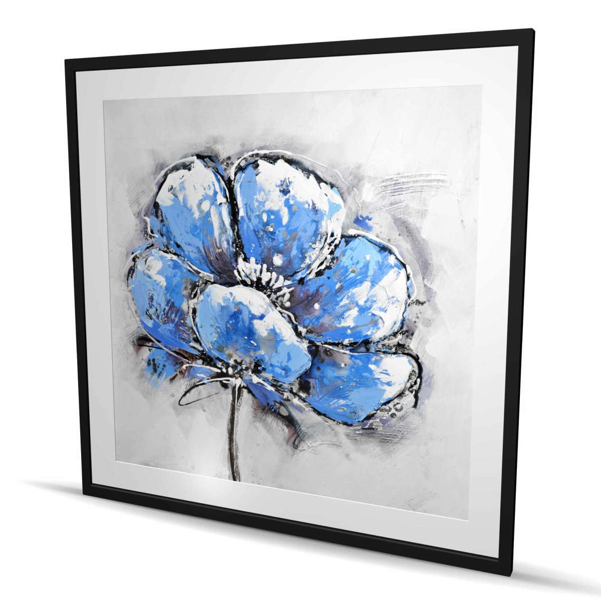 C1FM484810MRT1 48 x 48 in. Abstract Blue Petals - Office Gray Framed Matted Print Decor
