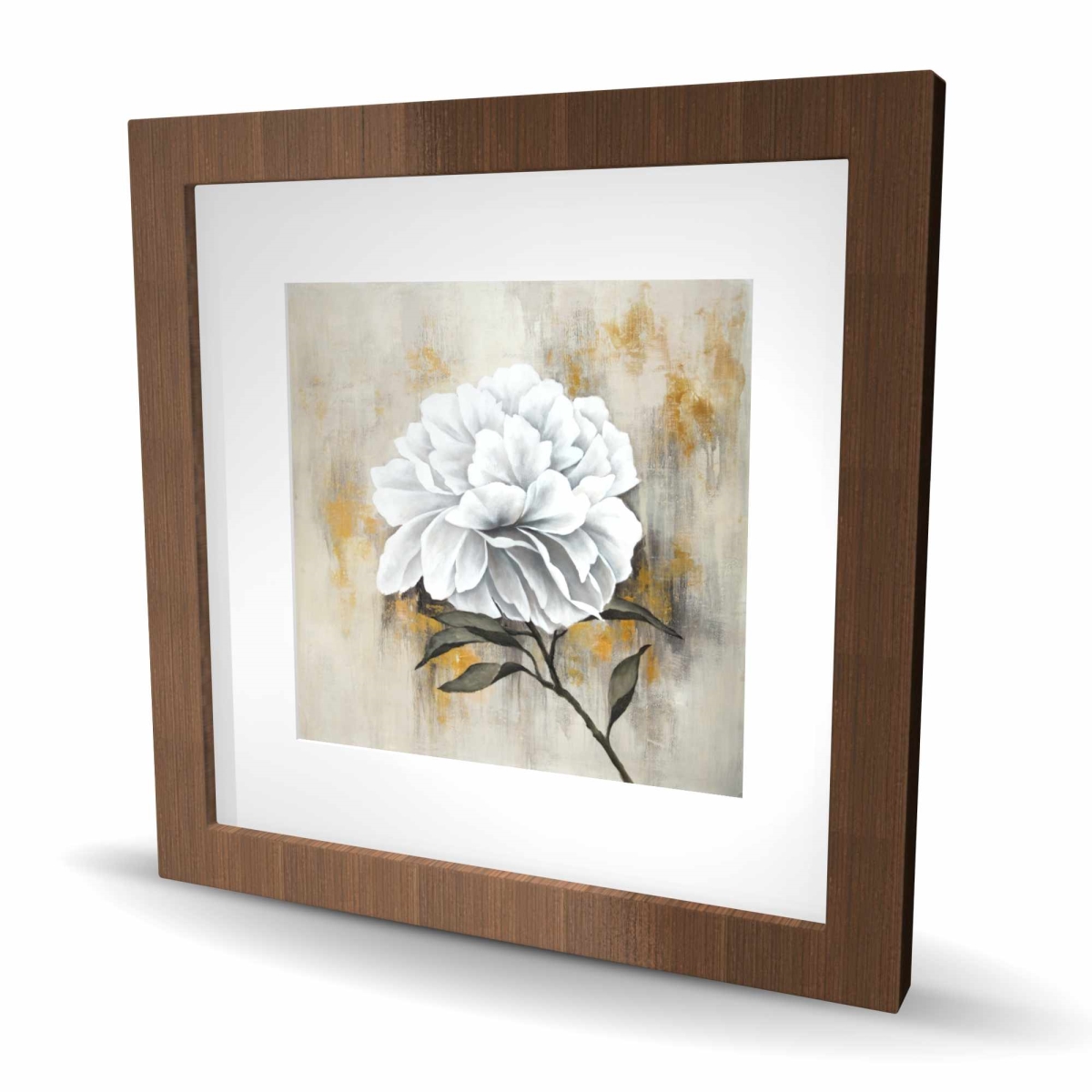 C1FM1616CF9V1Y 16 x 16 in. White Peony Rustic Office Framed Matted Print - Home Decor